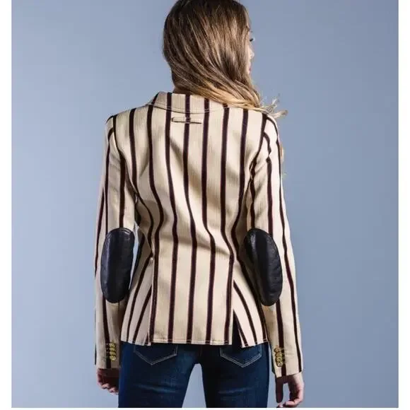 SMYTHE Duchess Striped Blazer US Size 6 Elbow Patches $795 MSRP Old Money - Picture 4 of 10